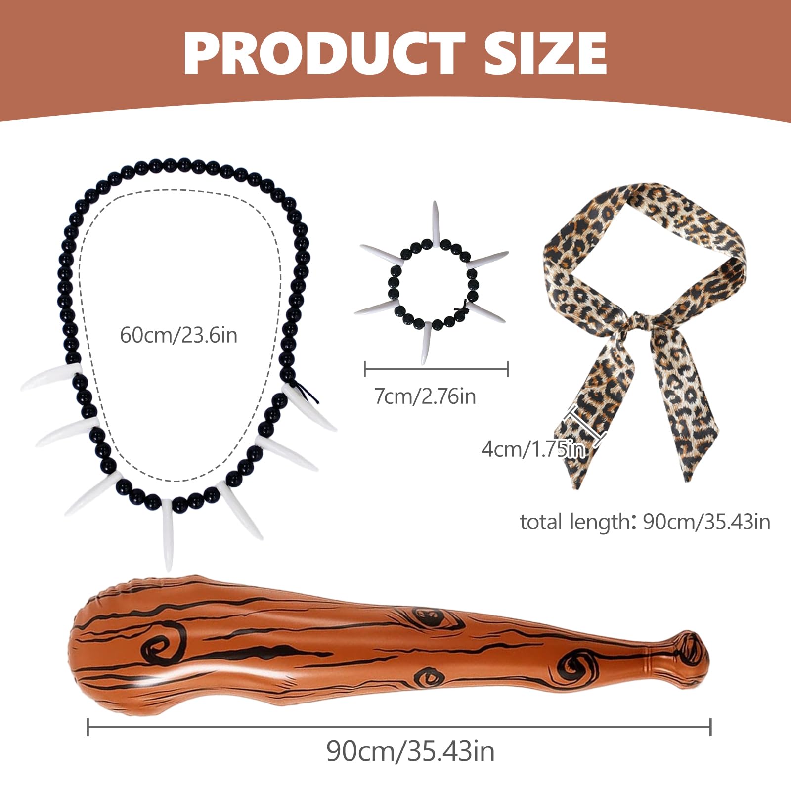 SNBUHA 4 Pieces Caveman Costume Accessories Adult, Inflatable Wooden Stick and Headband Ivory Bracelet Necklace - Image 2
