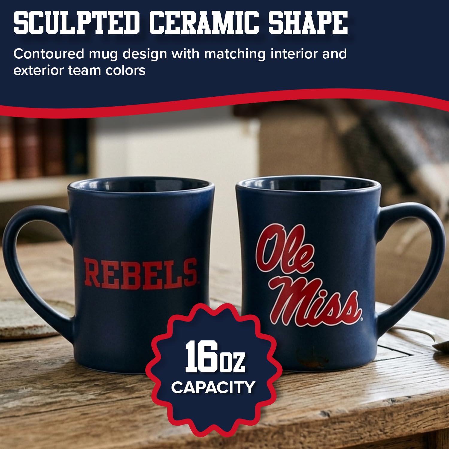 Ole Miss Rebels - Tazza in ceramica scolpita, 470 ml