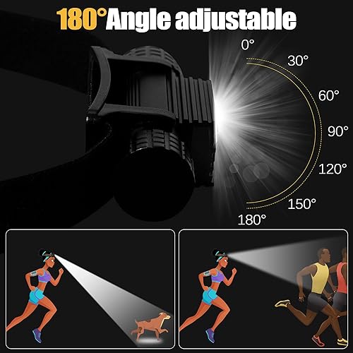 Miniatura 6 de Linterna frontal recargable, 2000 lúmenes, lámpara LED súper brillante para adultos, IP67 impermeable recargable con 9 modos, linterna de cabeza con