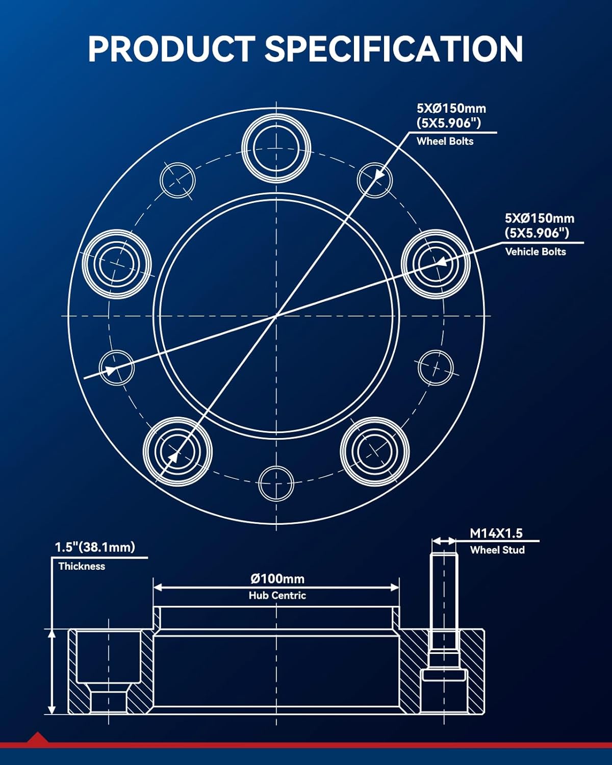KAX 5x150mm Wheel Spacers 1.5 inch for Tundra, 5 Lug Hubcentric Spacers with 110mm Hub Bore M14x1.5 Studs for Tundra, Sequoia, Land Cru-iser, LX470, LX570,2Pcs 5x150mm Aluminum Tire Spacer