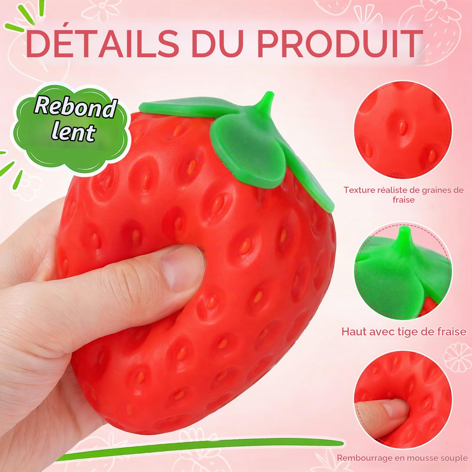 Squishy Fraise Géante Anti-Stress – Balle à Déformation Lente, Réaliste, TPR Souple, Cadeau Détente Enfant Et Adulte