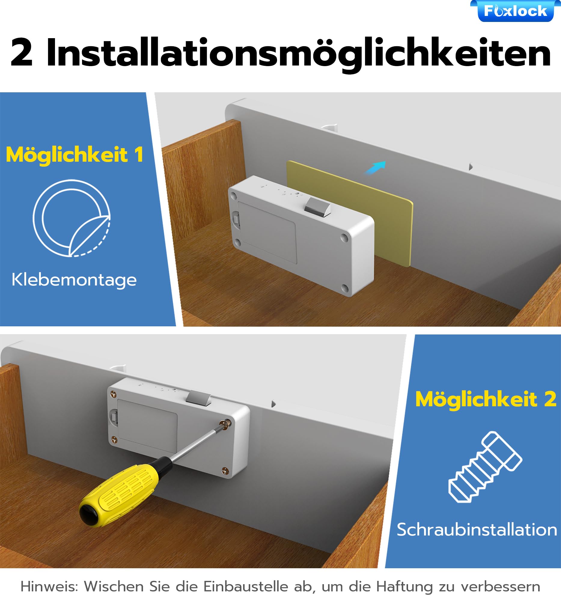 Smart Schubladenschloss, Foxlock Elektronisches Schrankschloss mit APP, NFC, Megnetische Kindersicherung Schrankschloss für Schrank Schublade Kasten Schließfächer Briefkasten usw-Schwarz (Weiß)