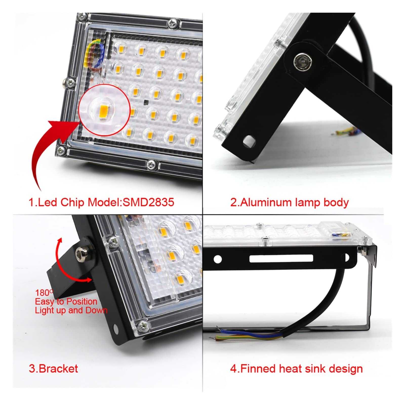 Focos LED, 2pcs 5 0W 100W LED Luz de inundación DIRIGIÓ Destacar Grow Light Phytolamp Full Spectrum Lámpara for la lámpara Crecimiento Planta para Garaje y jardín