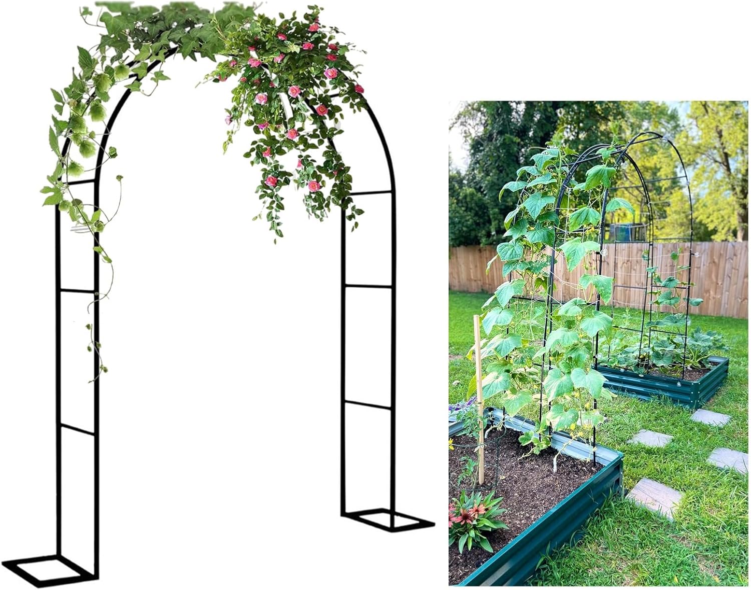 White Garden Arbor Arch for Climbing Plants, Metal Trellis for Roses & Vines, Indoor/Outdoor Party Decoration, Pergola for Backyard Patio & Lawn Pathway (1.8x2.2x0.4m)