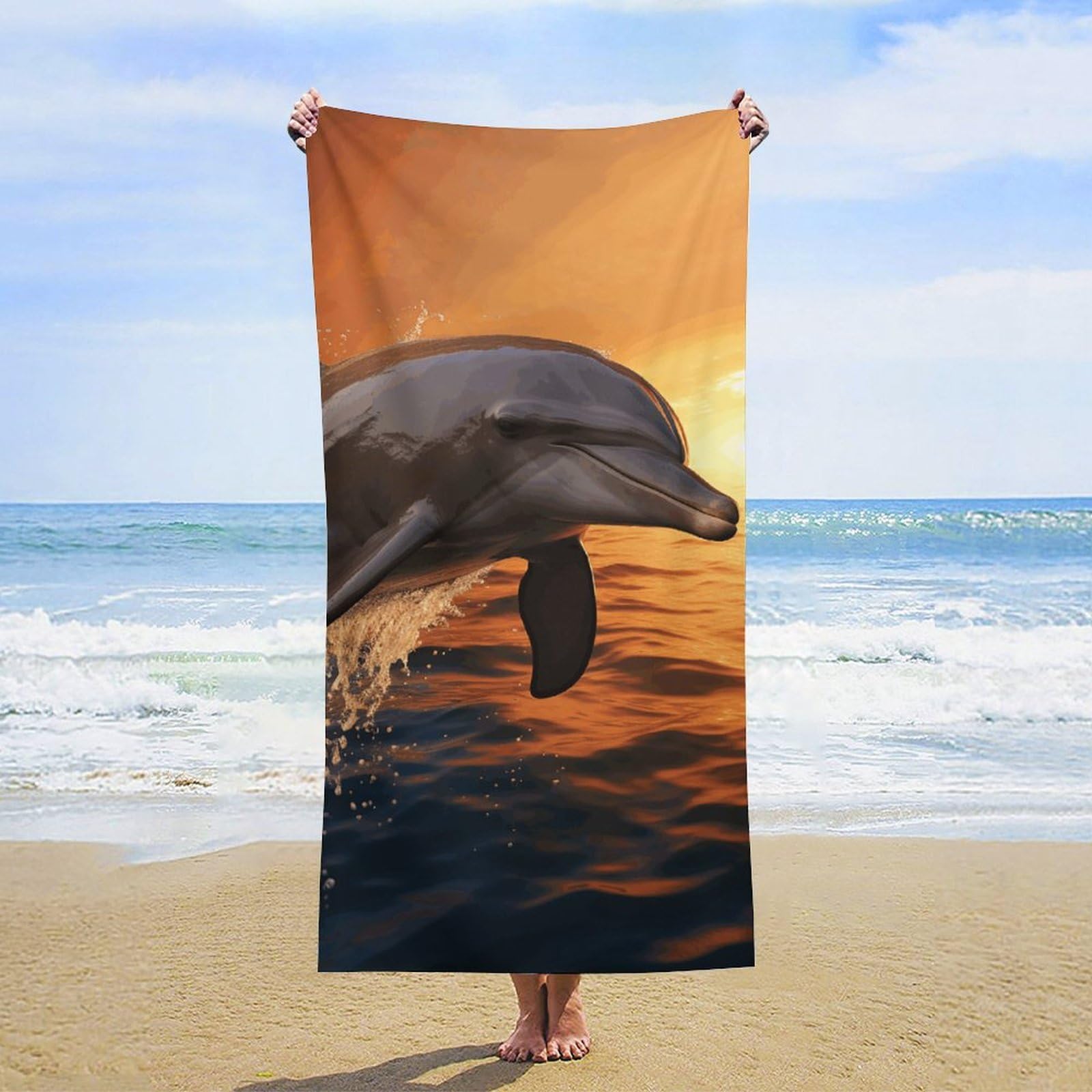 NTVOWPZO Dusk Dolphin Beach Towel Oversized Microfiber Bath Towels Lightweight Sand Proof Beach Towels Absorbent Pool Towels for Swimming Yoga Bathroom Towel 31.5" X 63"