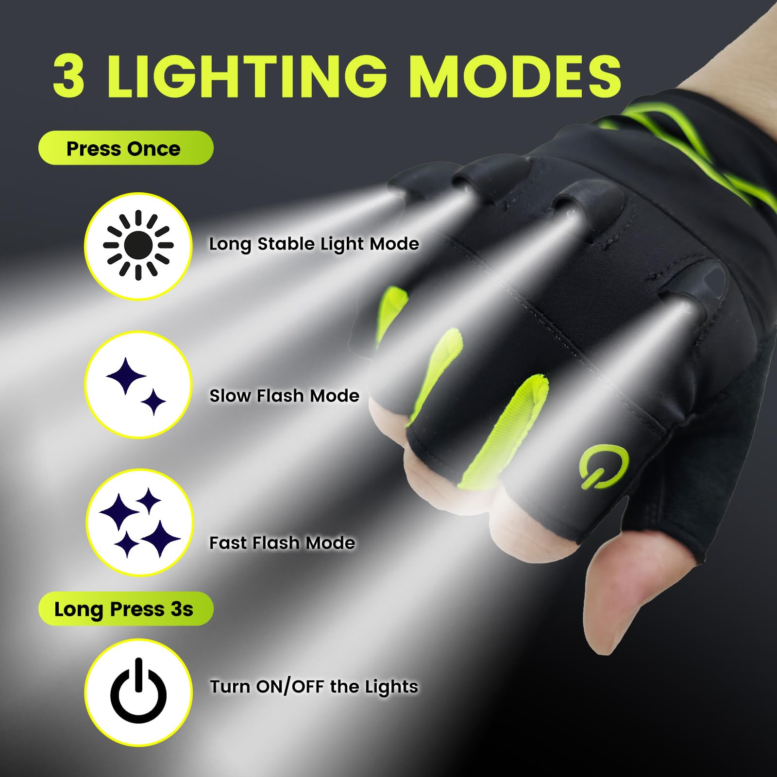 Guanti da ciclismo ricaricabili con 4 torce LED, torcia a LED a mani libere per corsa, pesca, equitazione, riparazione di notte, guanti da torcia da bicicletta per uomini, regalo