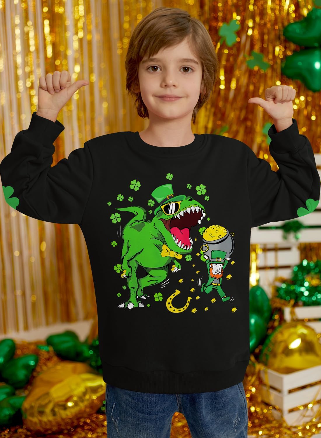 BesserBay Boys Girls Valentine's Day Heart Printed Mardi Gras Sweatshirt St. Patrick’s Lucky Shamrock Pullover Tops - Image 2
