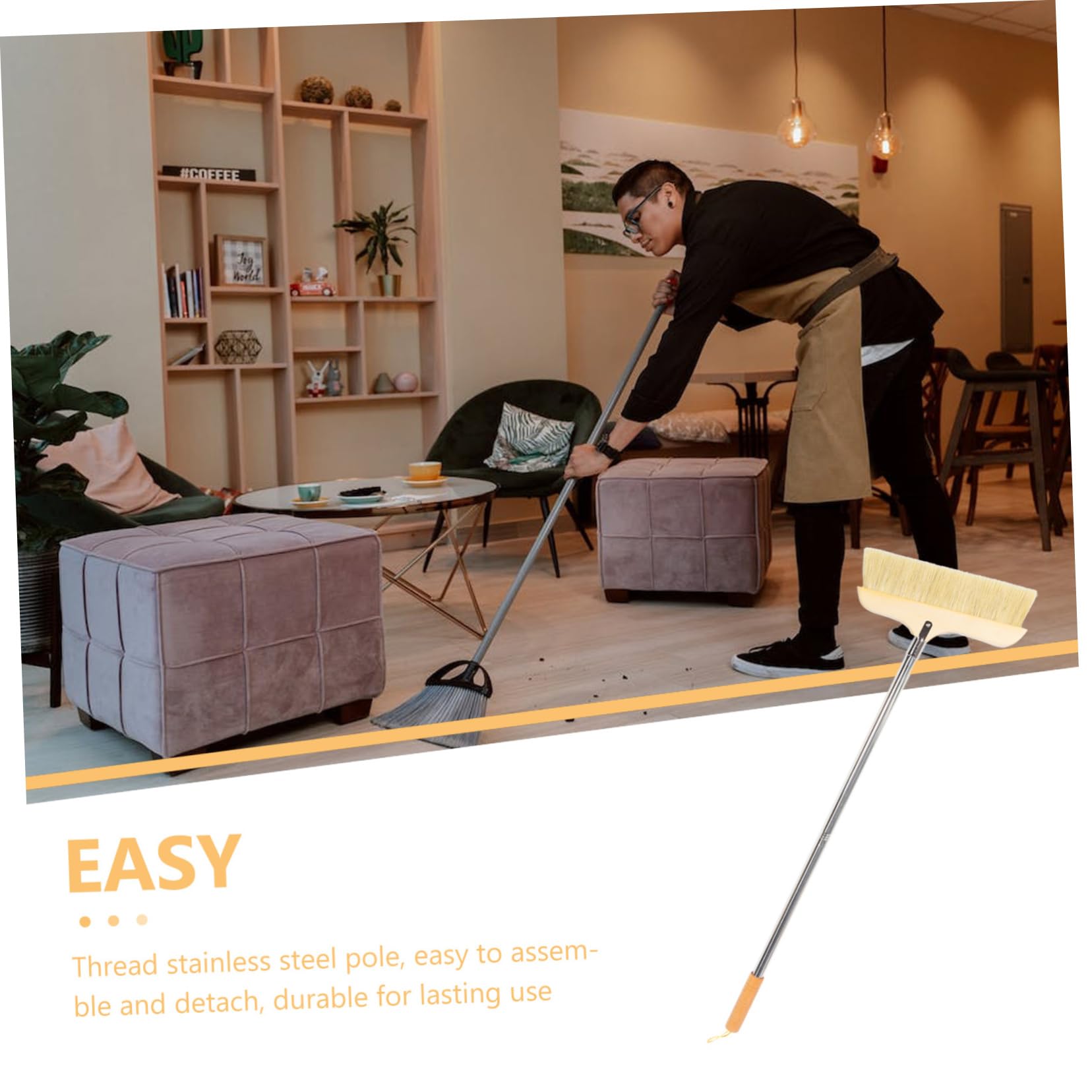 Generic Wooden Bristle Broom with Long Handle Soft Bristle Design for Cleaning of Carpets and Floors Lightweight Portable Static Easy to Assemble and Store