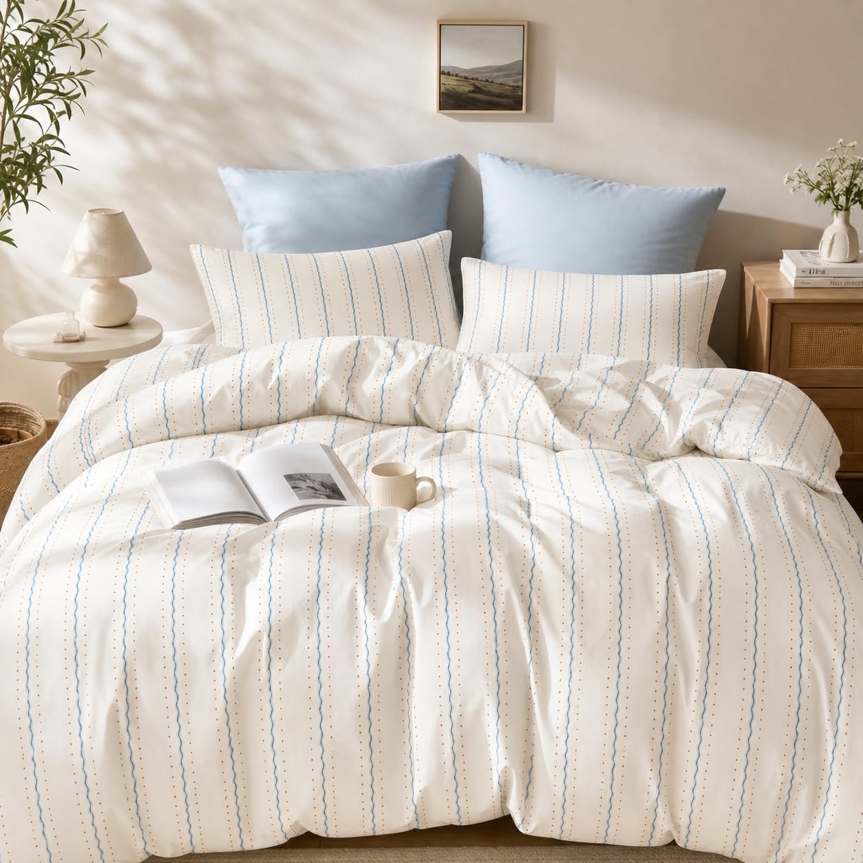 Covebett Blue Striped King Duvet Cover Sets Stripes Polka Dot Cute Modern โ image 1