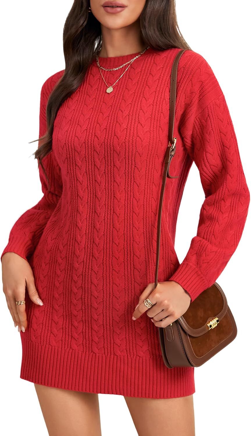 LYANER Women's Pullovers Sweaters Long Sleeve Casual Fall Knit Mini Sweater Dresses