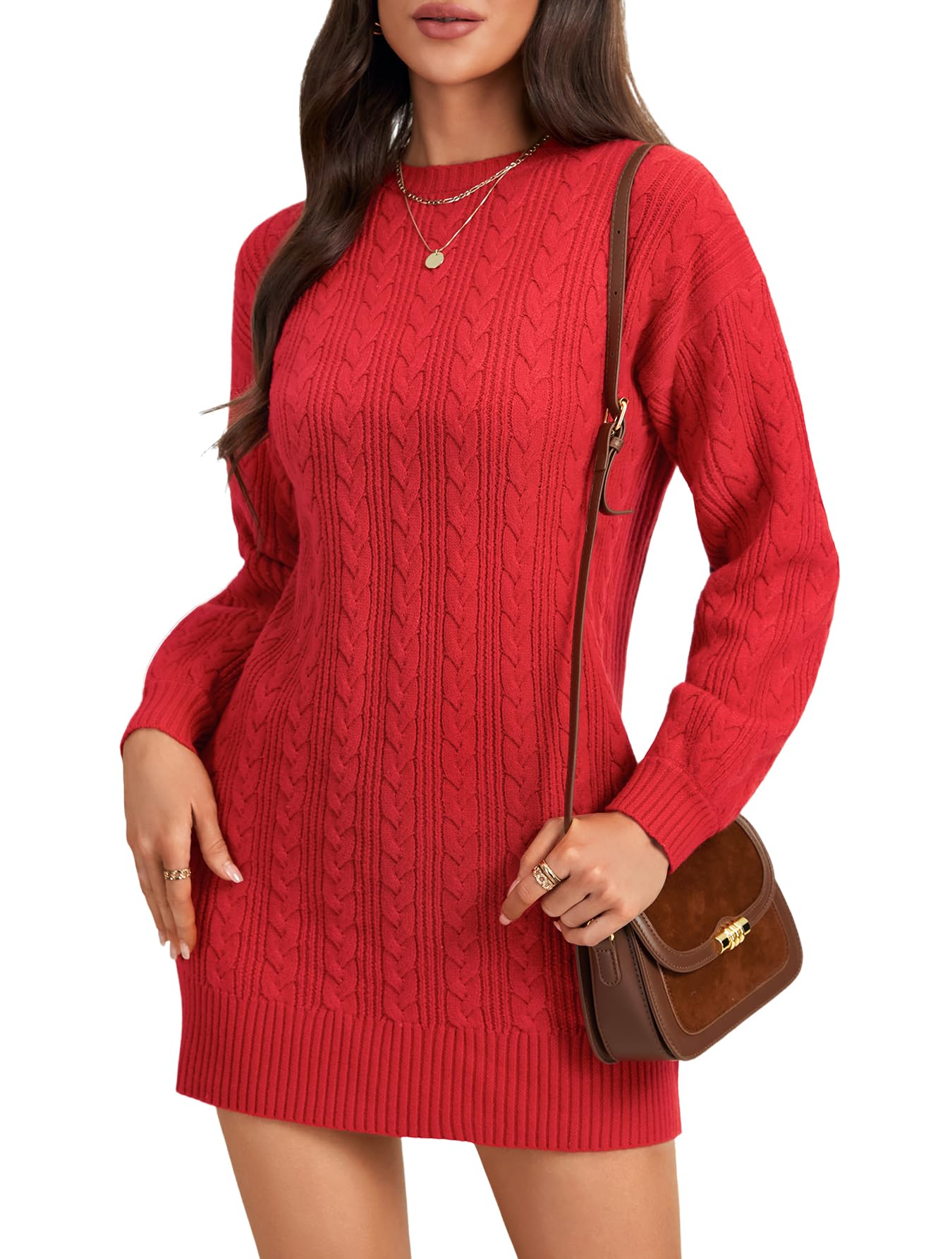 LYANER Womens Pullovers Sweaters Long Sleeve Casual Fall Knit Mini Sweater Dresses