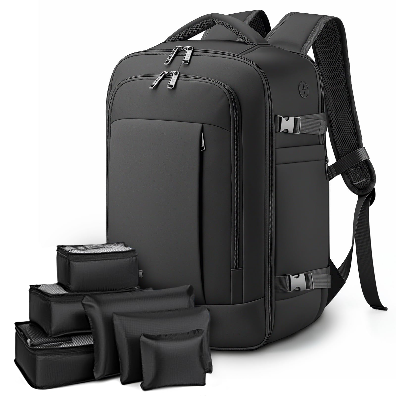 Mochila de Viaje para Cabina de Avión 40x20x25 (20L), con Compartimento Húmedo y 6 Bolsas Organizadoras - Negocios y Escuela - Negro