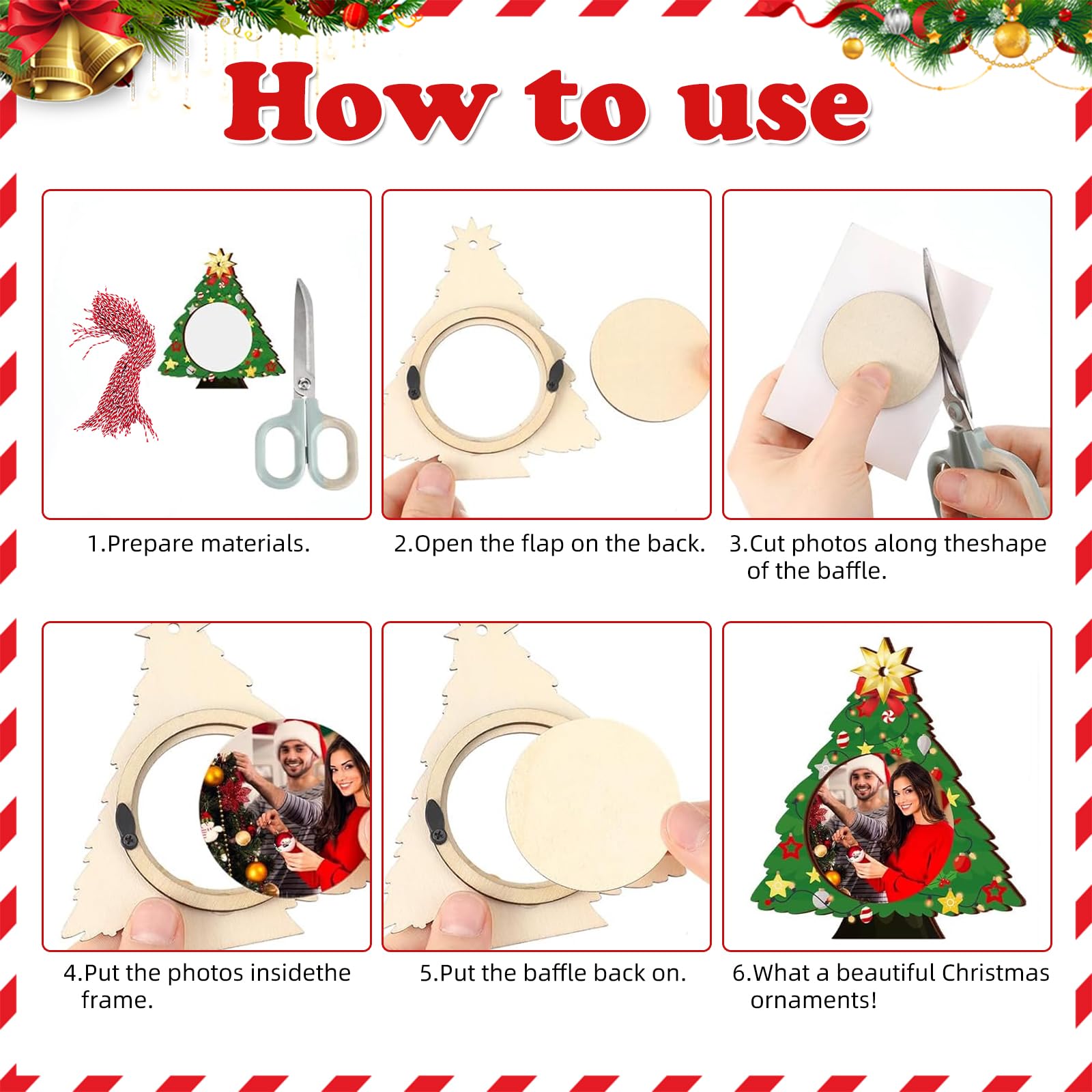 Juego de 16 marcos de fotos para árbol de Navidad, colgante de madera de Navidad, colgante de madera de Navidad, para pintar, decoración de Navidad, decoración de ventana