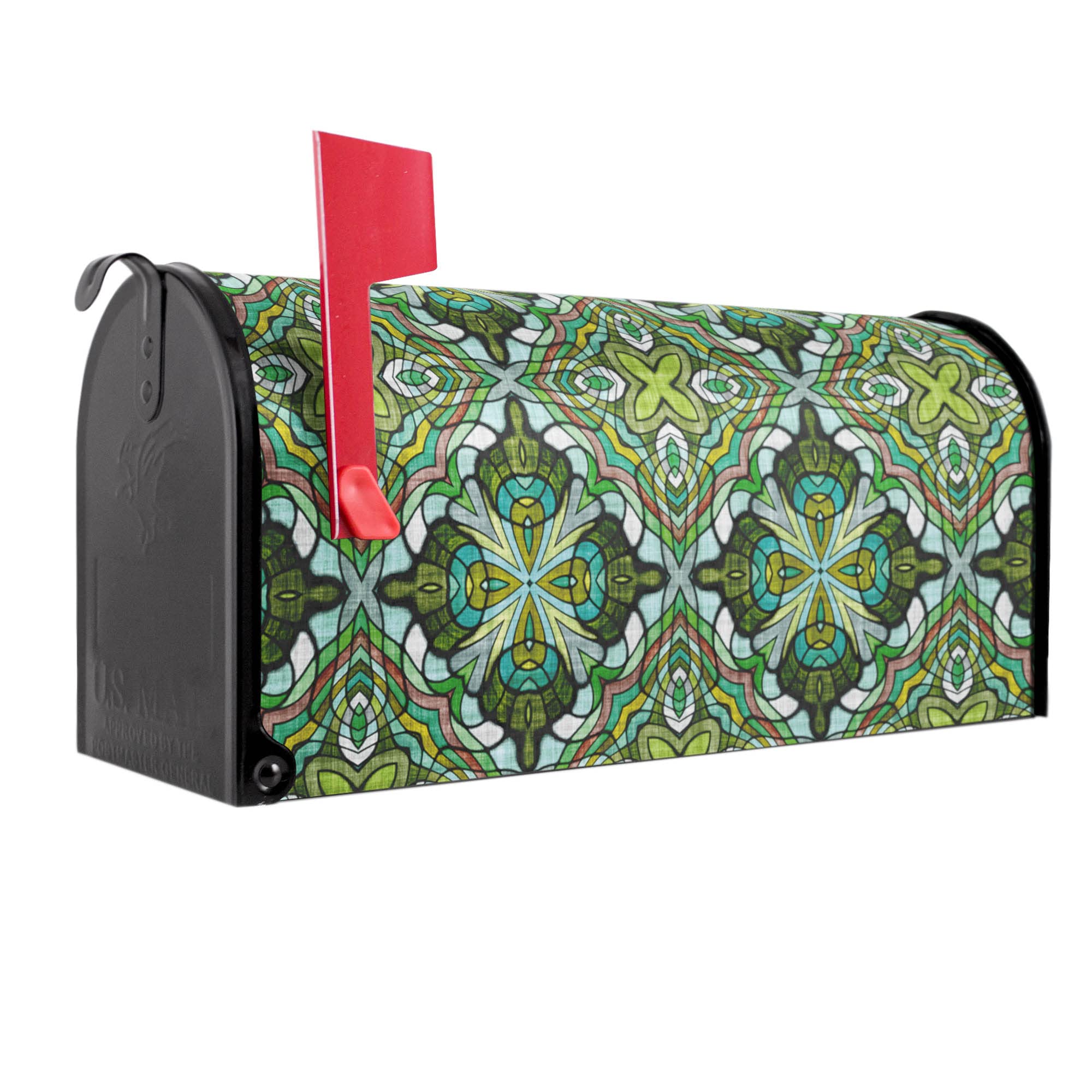 banjado Amerikanischer Briefkasten - US Mailbox/Letterbox mit Motiv Motiv Grünes Muster 51x22x17cm - Postkasten Stahl aus Amerika – Briefkasten amerikanisch schwarz pulverbeschichtet