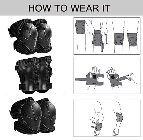 Miniatura 5 de Rodilleras para niños, coderas, protectores 6 en 1, juego de equipo de protección para niños de 3 a 7 años, para niños y niñas, para múltiples