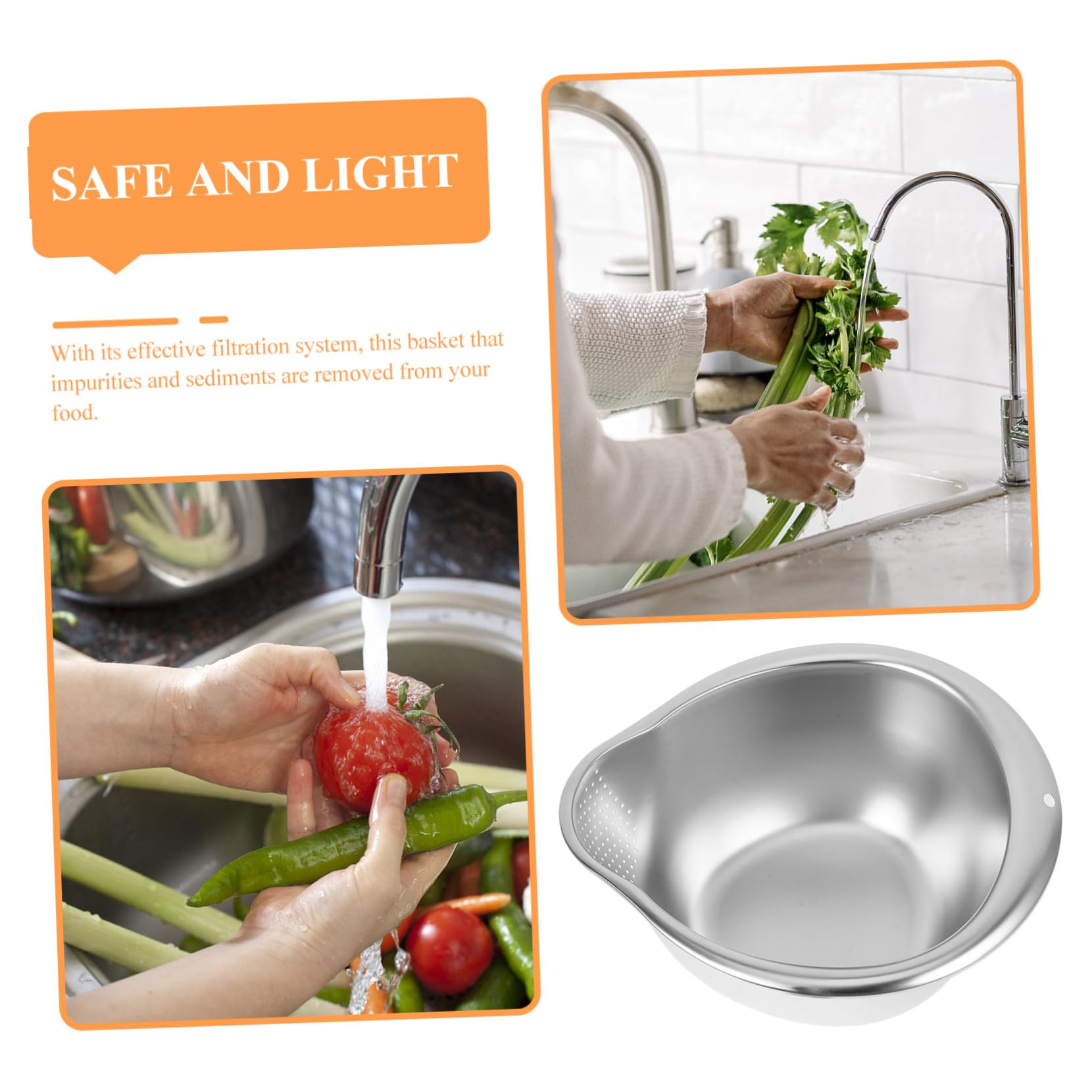 Colador de Acero Inoxidable Cesta para Lavar Verduras Escurridor Multifuncional para Cocina