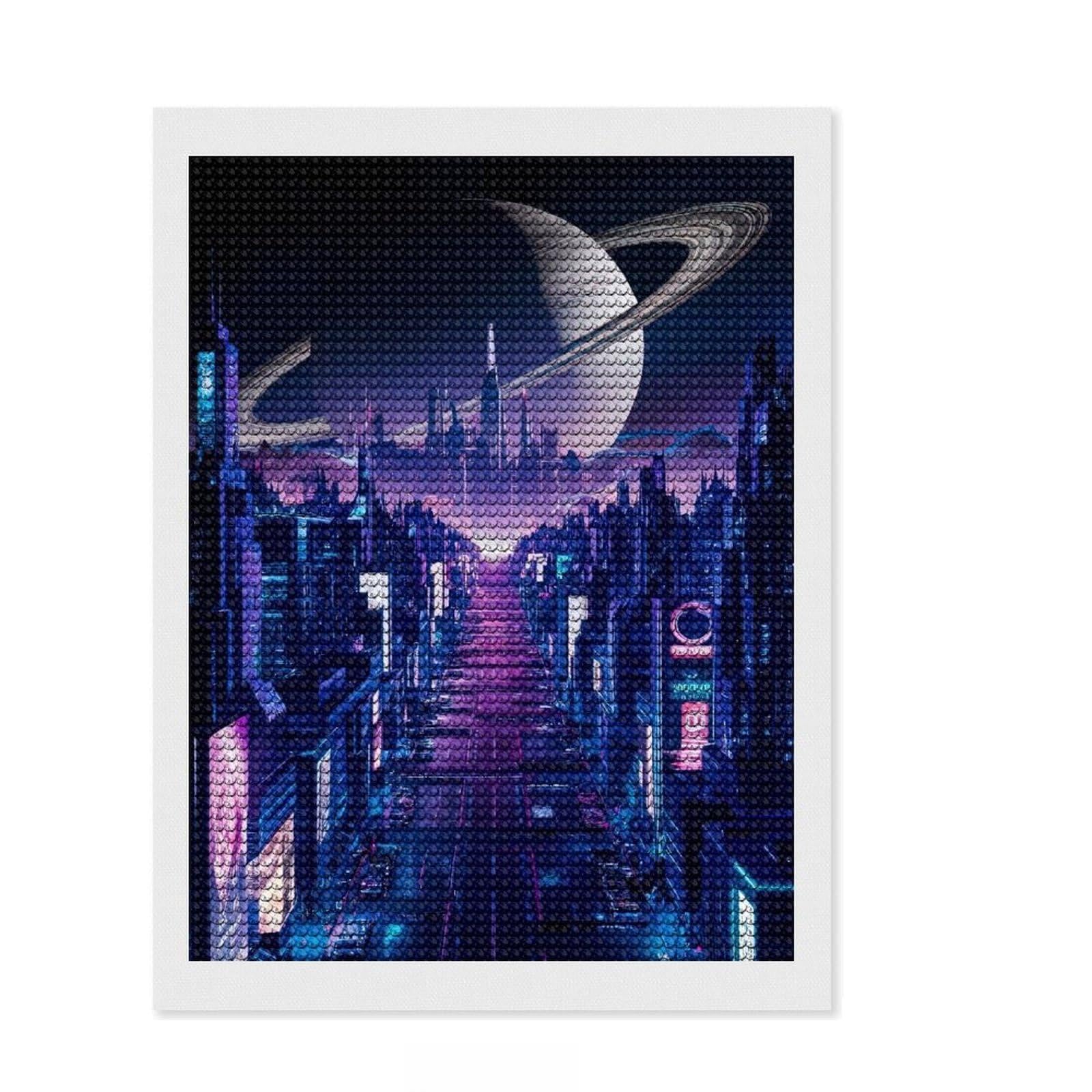 Junmoney Phantom Night City Full Drill Diamond Painting Kit 12"x16", Sparkling Round Gems, Decorate Your Room, Mindful Craft Activity