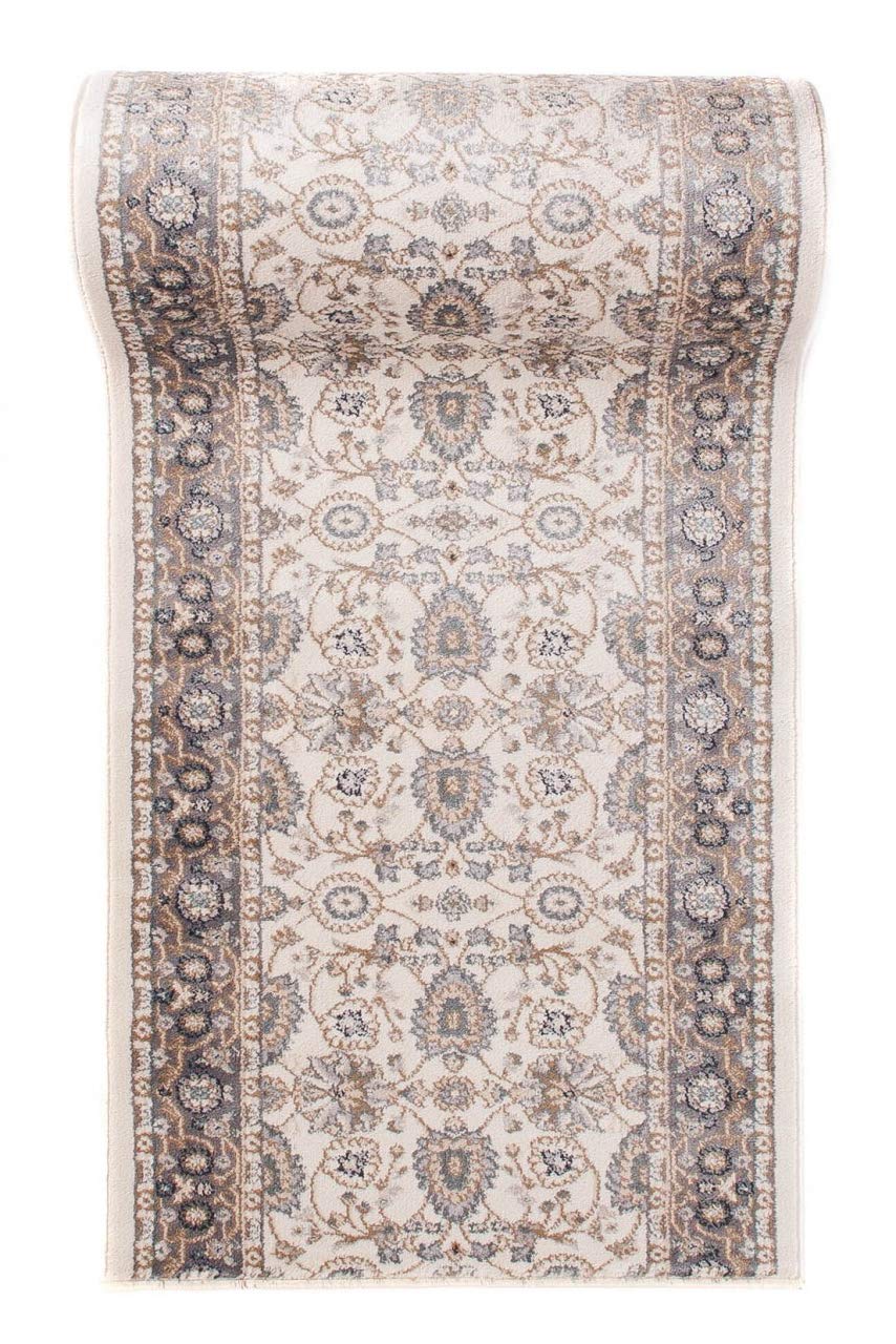 Carpeto Rugs Mazovia Alfombra de Pasillo Larga - Design Oriental Moderno Pelo Corto - Alfombras de Pasillo por Metros - Alfombras para Pasillos Largos - Moqueta por Metros - Blanco Crema - 120x300 cm
