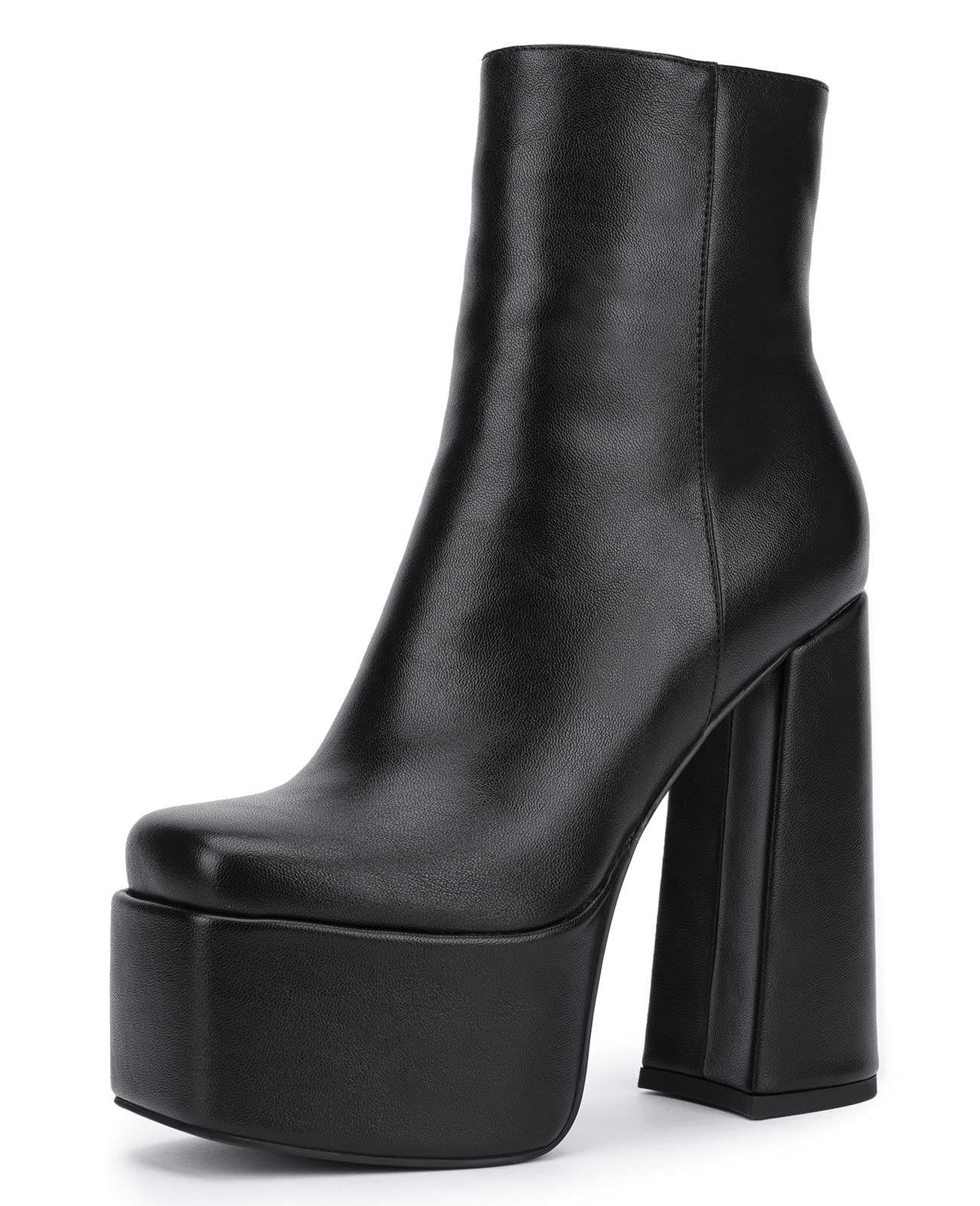 Pasuot Women's Black Platform Boots - Chunky Heel Short Ankle Boots & Booties, Square Toe Block High Heeled PU Leather Boots with Side Zipper for Lady Girl Female Party, Working, Dating, Fashion