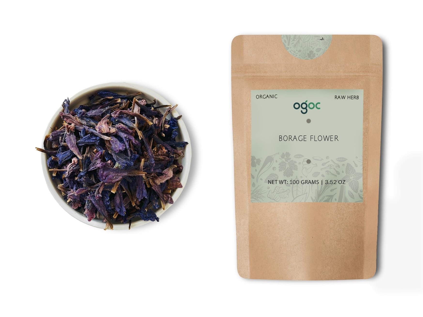 Dried Borage Flowers - Premium Edible & Herbal Tea Grade | Natural Blue Starflower for Teas, Culinary Use, Skin Care & Crafting | 100% Pure & Organic Dried Borage Flowers (100)