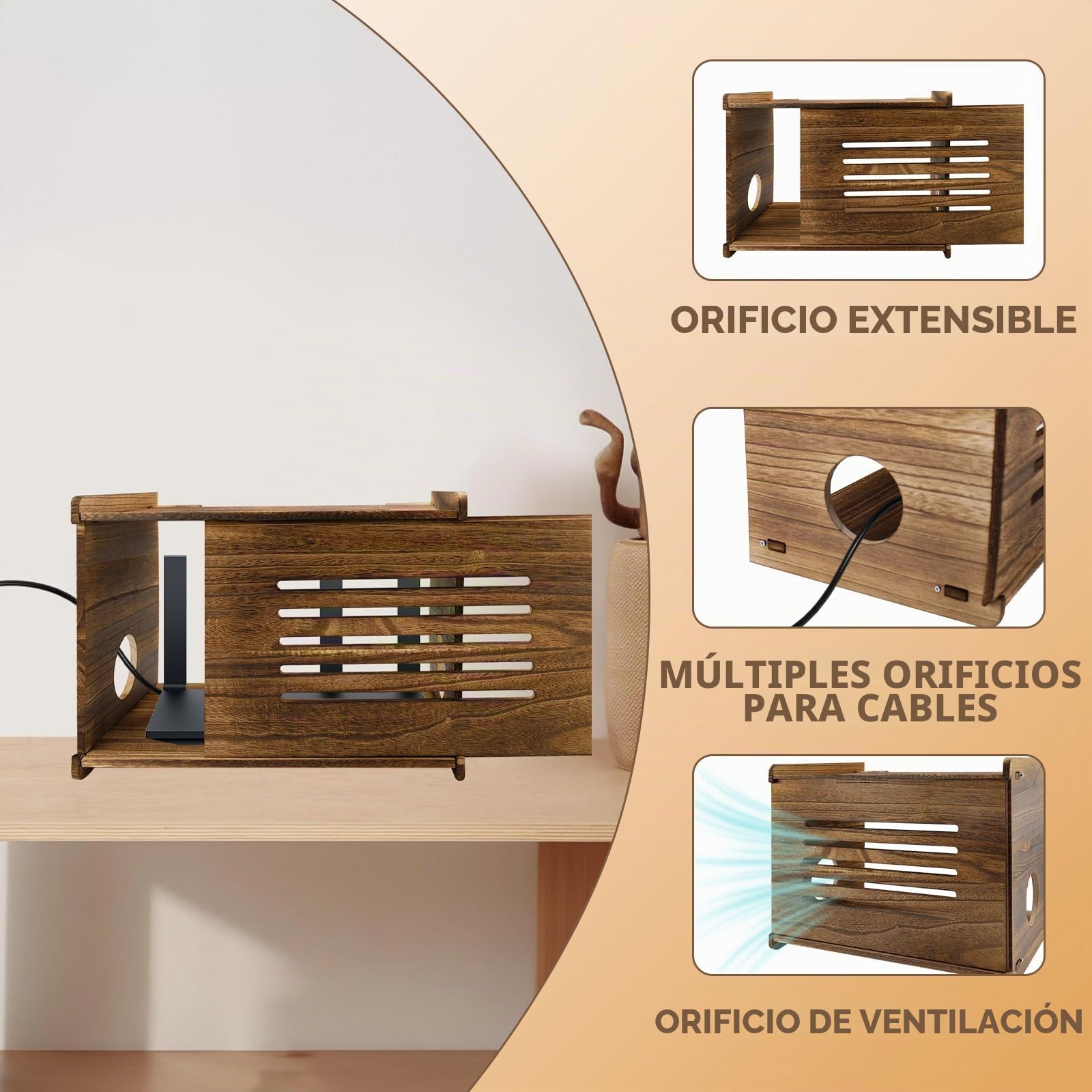 Estante de madera para router, caja de almacenamiento para router para estante de gestión de cables y organizador, caja oculta para router para gestionar cables