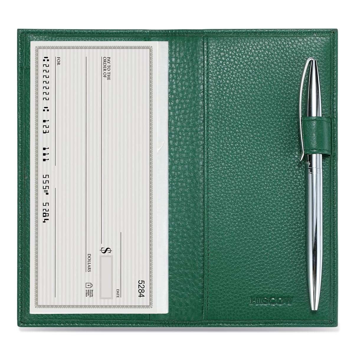 HISCOW Leather Checkbook Cover for Duplicate Checks with Pen Holder