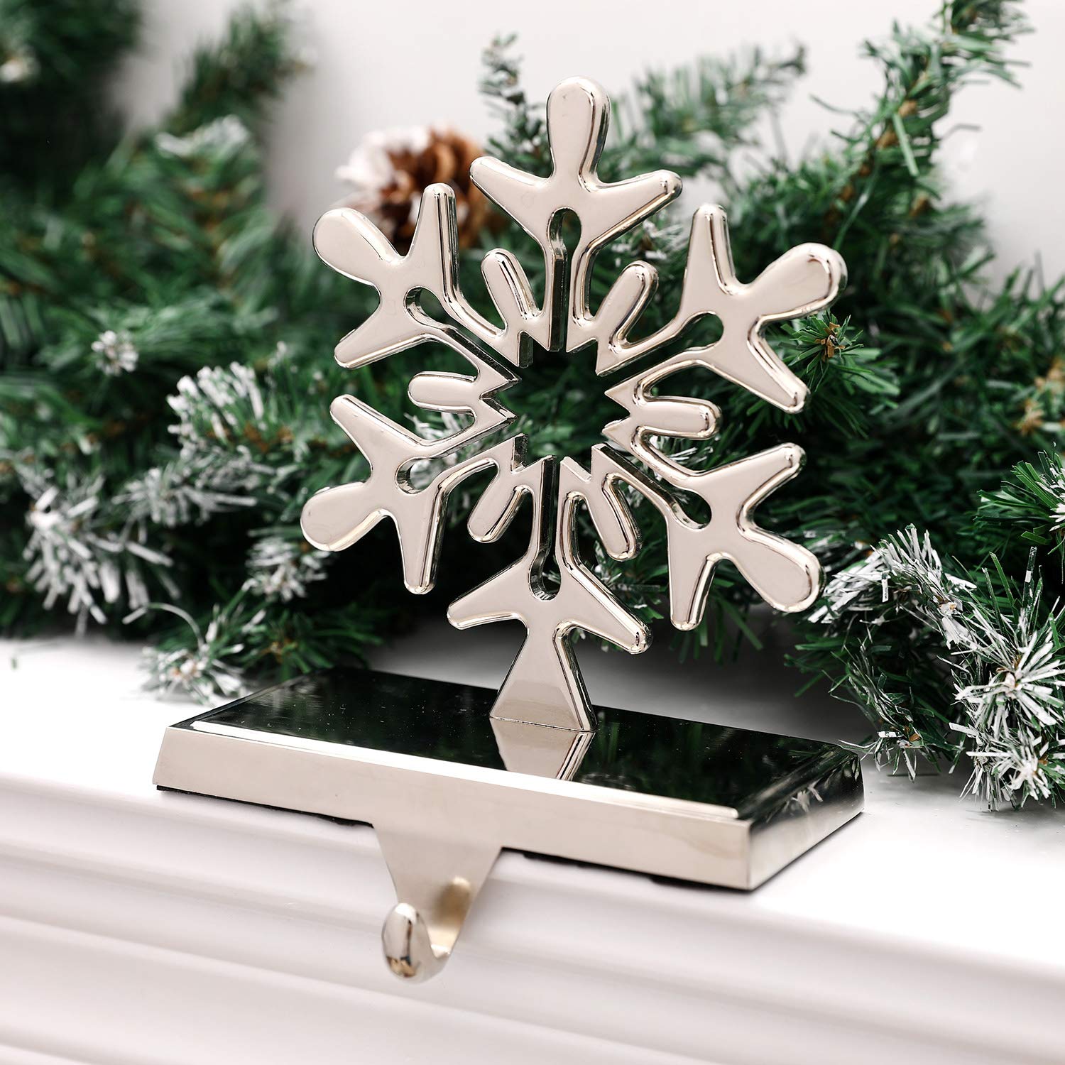 Yuokwer Snowflake Christmas Stocking Holders for Mantal,Silver Christmas Stocking Hanger for Fireplace Shelf Presents Hanger Hook Xmas Mantelpiece Fireplace Decorations (Silver - Image 4