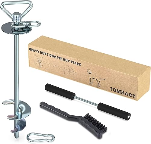 Miniatura 13 de TOMBABY Cable y estaca para perros, con cable resistente de 20 pies, anclaje giratorio de 360° y antienredos, corredor de perro para patio, estaca