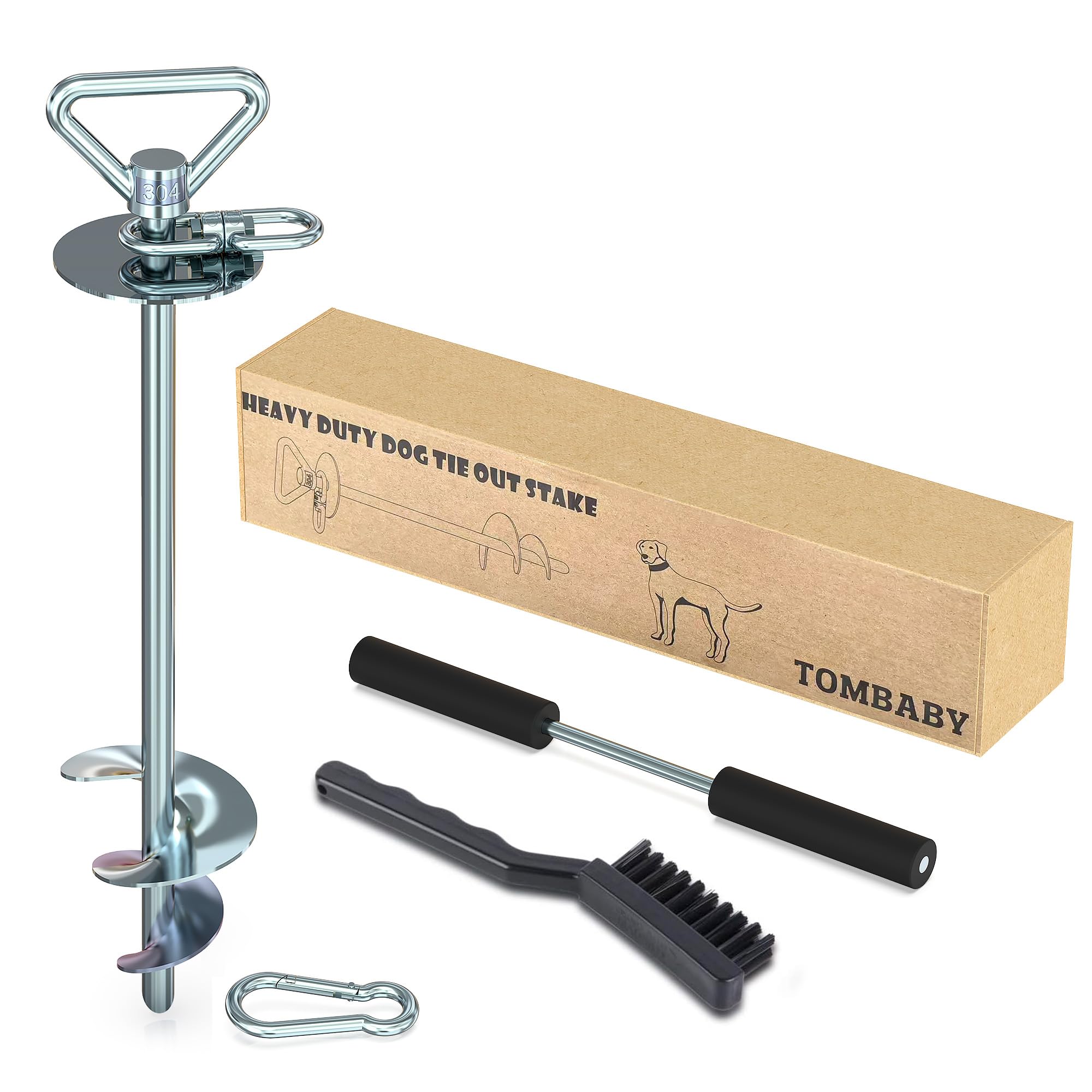 TOMBABY Heavy Duty Quality Dog Stake-Dog Tie Out Stake, Dog Stake Allows Dogs Up to 200 lbs, Dog Stakes for Outside Beach,Camping, Yard, 360° Swivel Dog Anchor | Use for Any Dog Tie Out Cable