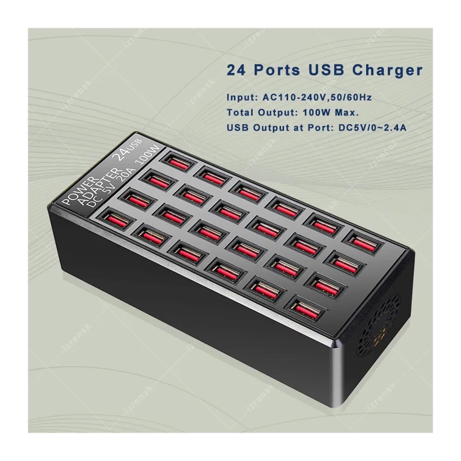 Chargeur USB 12 24 Multi Ports HUB 100W Station de Charge Dock Universel Adaptateur d'alimentation Mural de Bureau(24 Port USB)