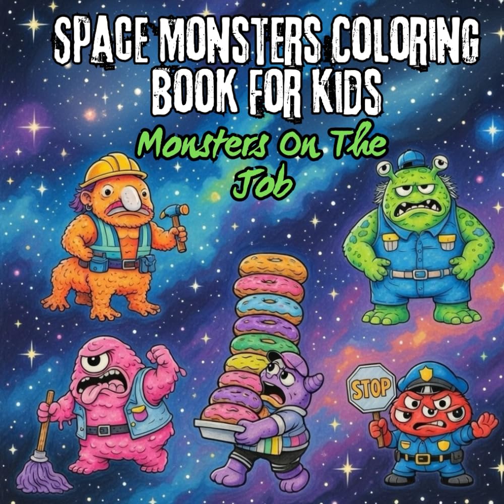 Space Coloring Book for Kids: Monsters On The Job: Fun Space Monster Coloring Pages | Easy Coloring Book for Ages 6–10