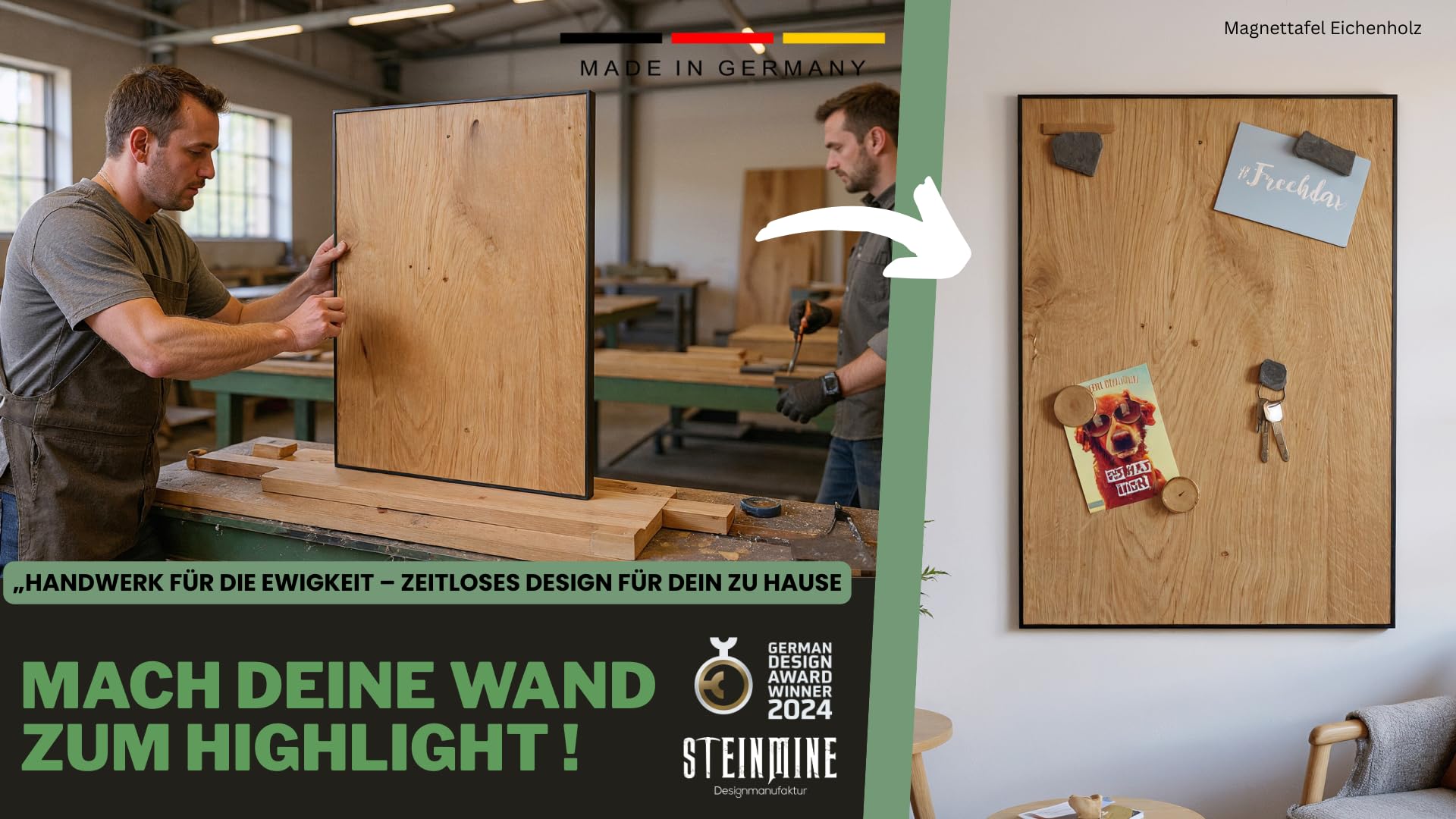 Magnettafel aus echtem Eichenholz (40 x 61 cm) – starke Magnetkraft & edles Design – Magnetboard für Küche, Büro, Flur – einfache Montage – verschiedene Größen