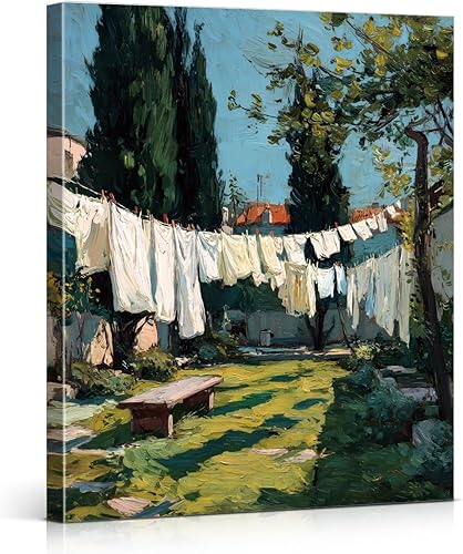 Impresión artística vintage para pared, diseño de tendedero verde para patio, decoración estética de pared para el hogar, granja, lienzo enmarcado