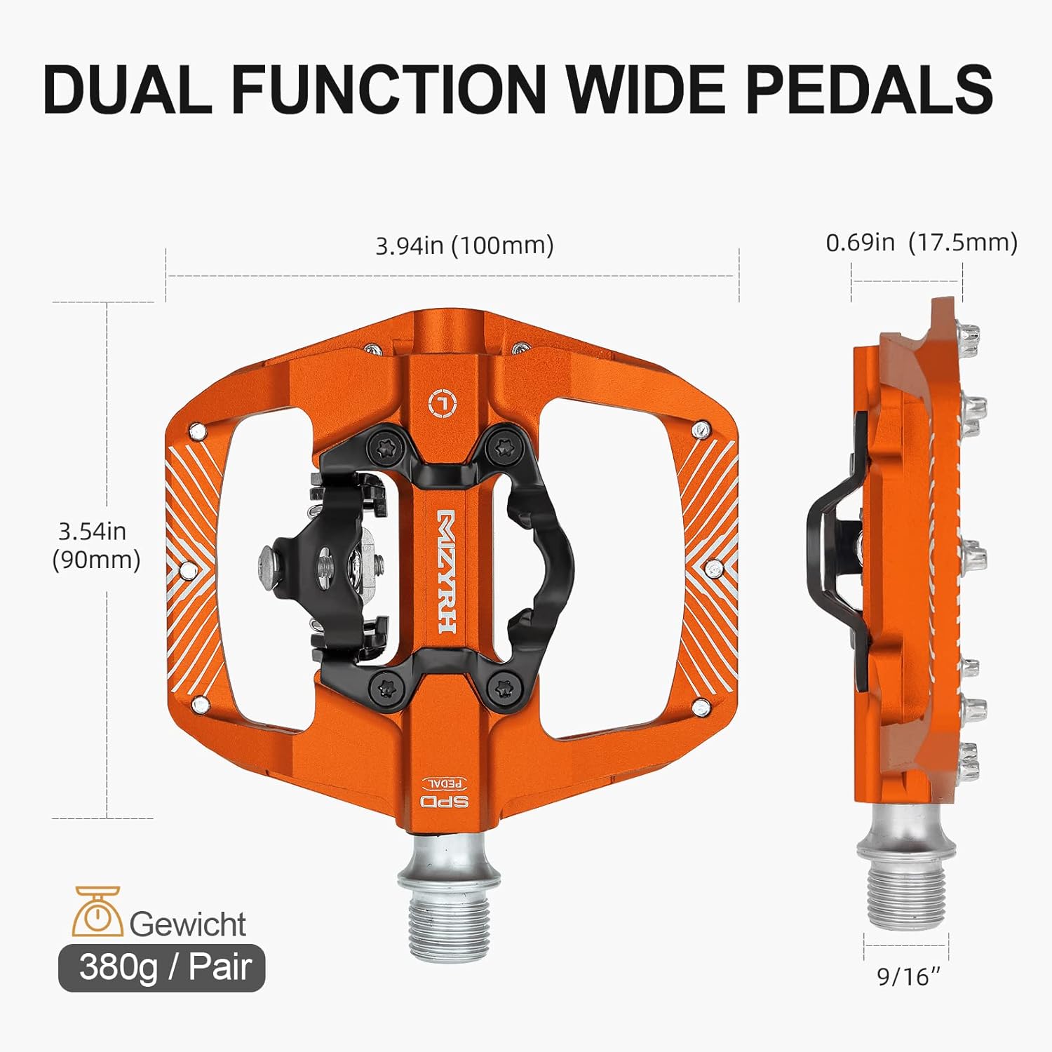 MZYRH Pedal,MTB Mountain Bike Pedals Compatible with Dual Function Sealed Clipless Aluminum 9/16" Bicycle Flat Platform with Cleats for Road, MTB
