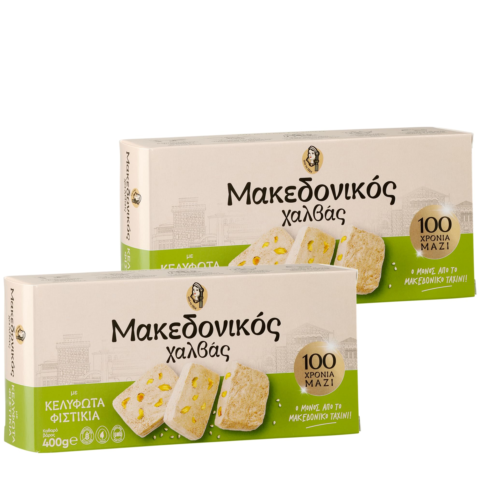 Griechisches Halvas Pistazien 2x 400g Box | Leckere Süßspeise | Klassiker aus Griechenland | +20ml Jassas Olivenöl