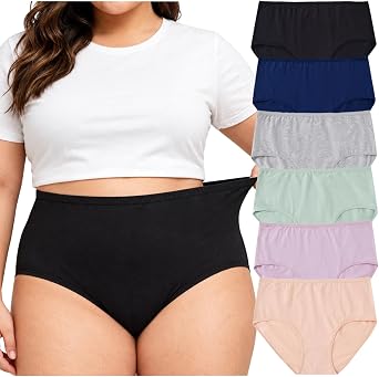 Womens Plus Size Cotton Underwear Panties XL-5XL 6-Pack Mid Waist Briefs