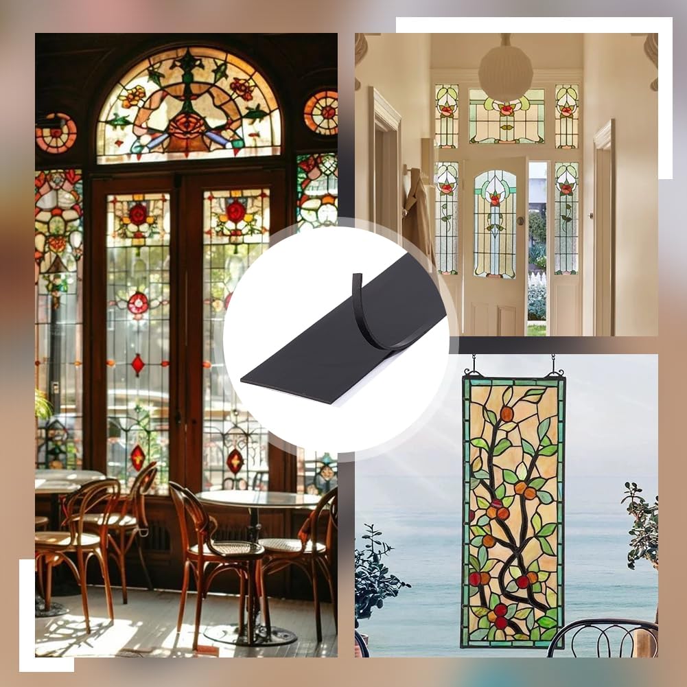 OLYCRAFT Líneas de plomo de silicona para vidrieras, 48 m, para vidrieras, 3 mm de ancho, negro, para vasos de galería, líneas de plomo, pegatinas para pintar superficies de ventanas, manualidades