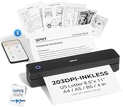 iDPRT Portable Wireless Travel Printer, Portable Bluetooth Printer Stand for American Letters 8.5x11 Inch Inkless Compatible with iOS, Android, Laptop