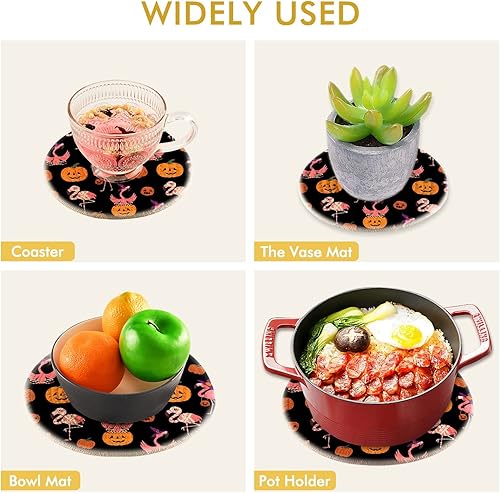 Miniatura 5 de Soportes para ollas de flamenco de Halloween, 2 piezas, salvamanteles resistentes al calor para platos calientes, calabazas, tapetes de tejido de