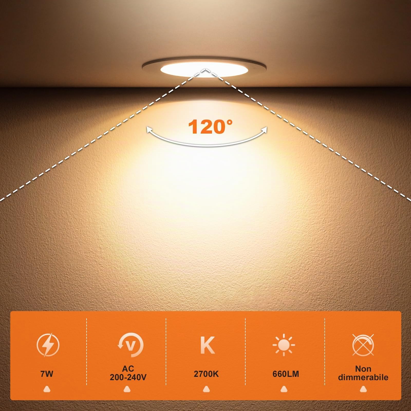 DUSKTEC Faretti Led da Incasso per Cartongesso Bianco Caldo 2700K Set di 10 | Faretti Led Soffitto 7W 660 Lumen, AC 220-240V Faretto Led Interno IP44 Diametro Foro 68-90mm, Ultrasottili 25mm