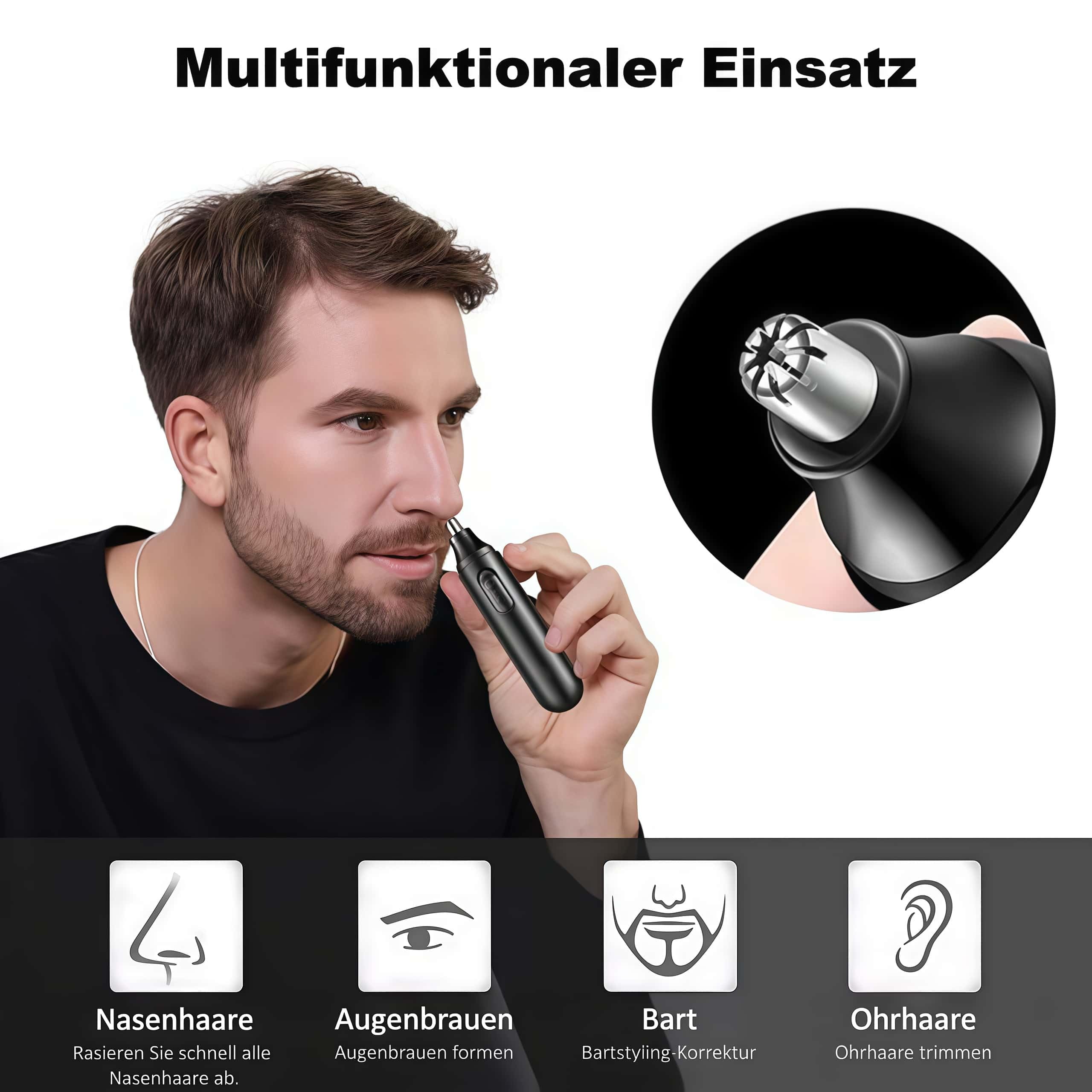 Nasenhaartrimmer Herren Mr. Bold Pro – Waschbarer Kopf, USB Typ-C Aufladung, Multifunktions Trimmer für Nasenhaare, Ohrhaare und Augenbrauen