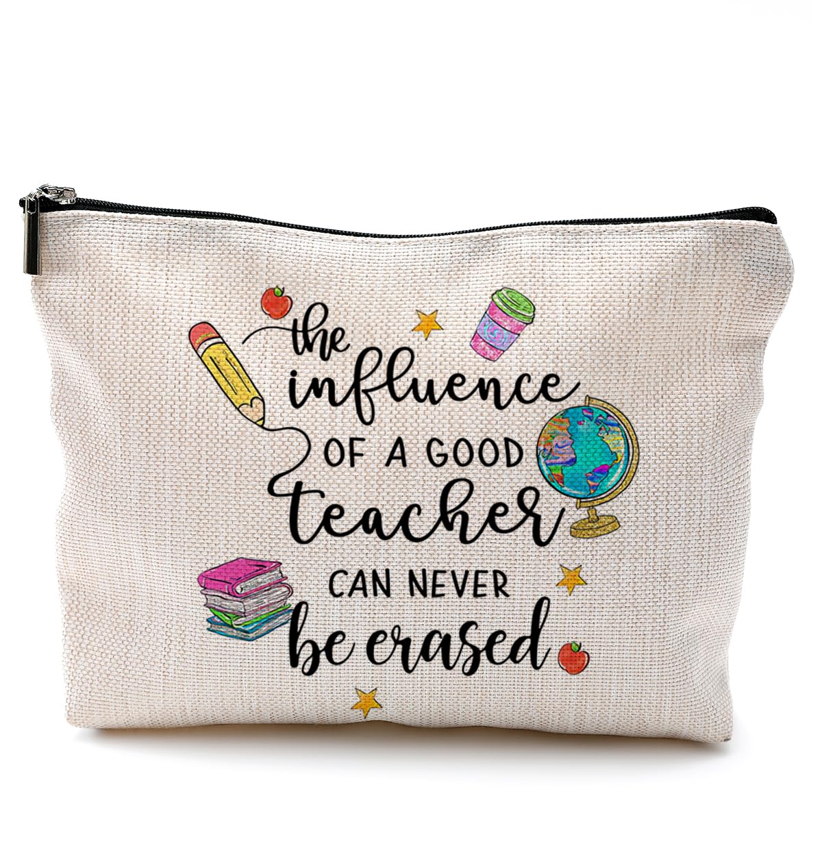 AIEVFU The Influence Of A Good Teacher Can Never Be Erased Makeup Bag,Teacher Appreciation Gifts Cosmetic Makeup Bag for Women,Thank You Gifts for Teacher Makeup Bag