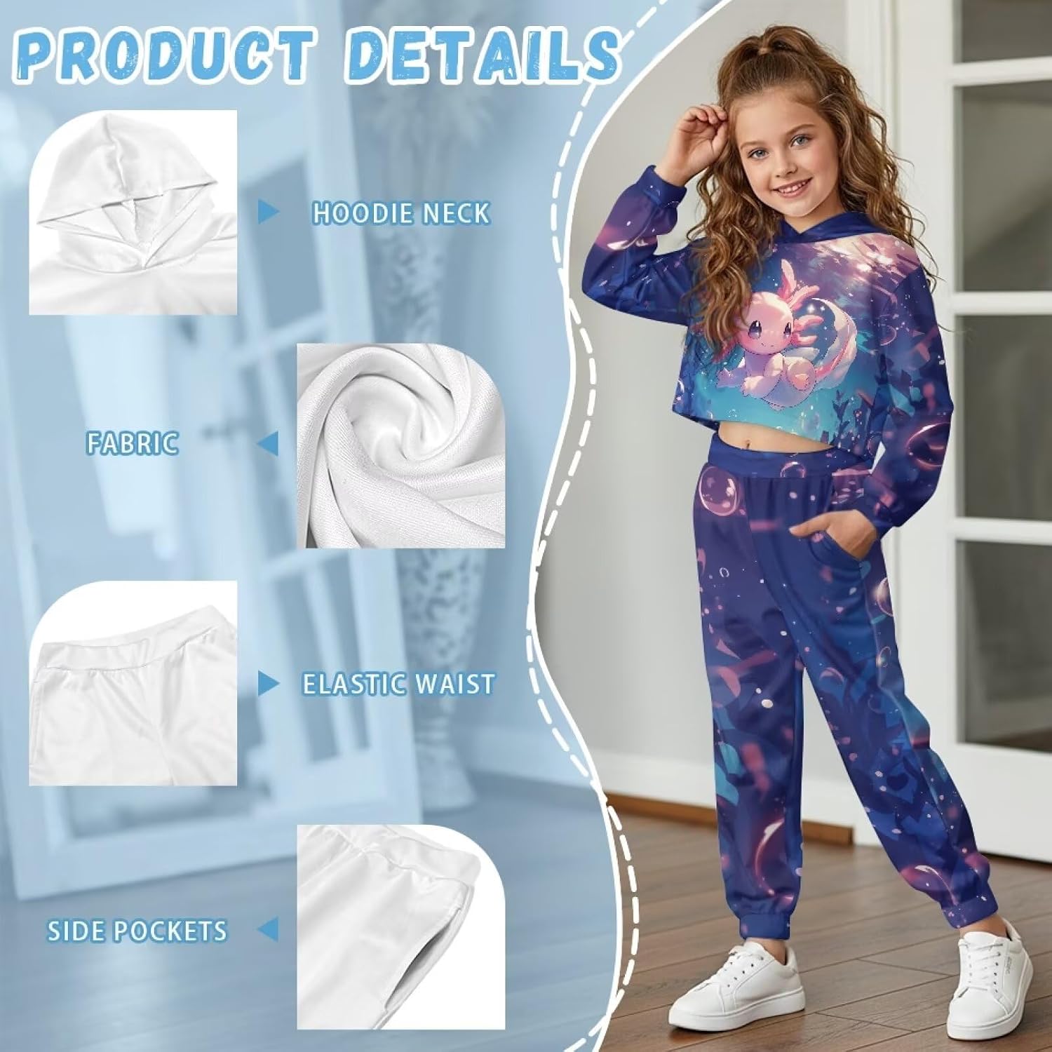 Pullover Crop Top Hoodies and Sweatpants for Girls 4-13Y Kids Long Sleeve Hoodies and Pants Set