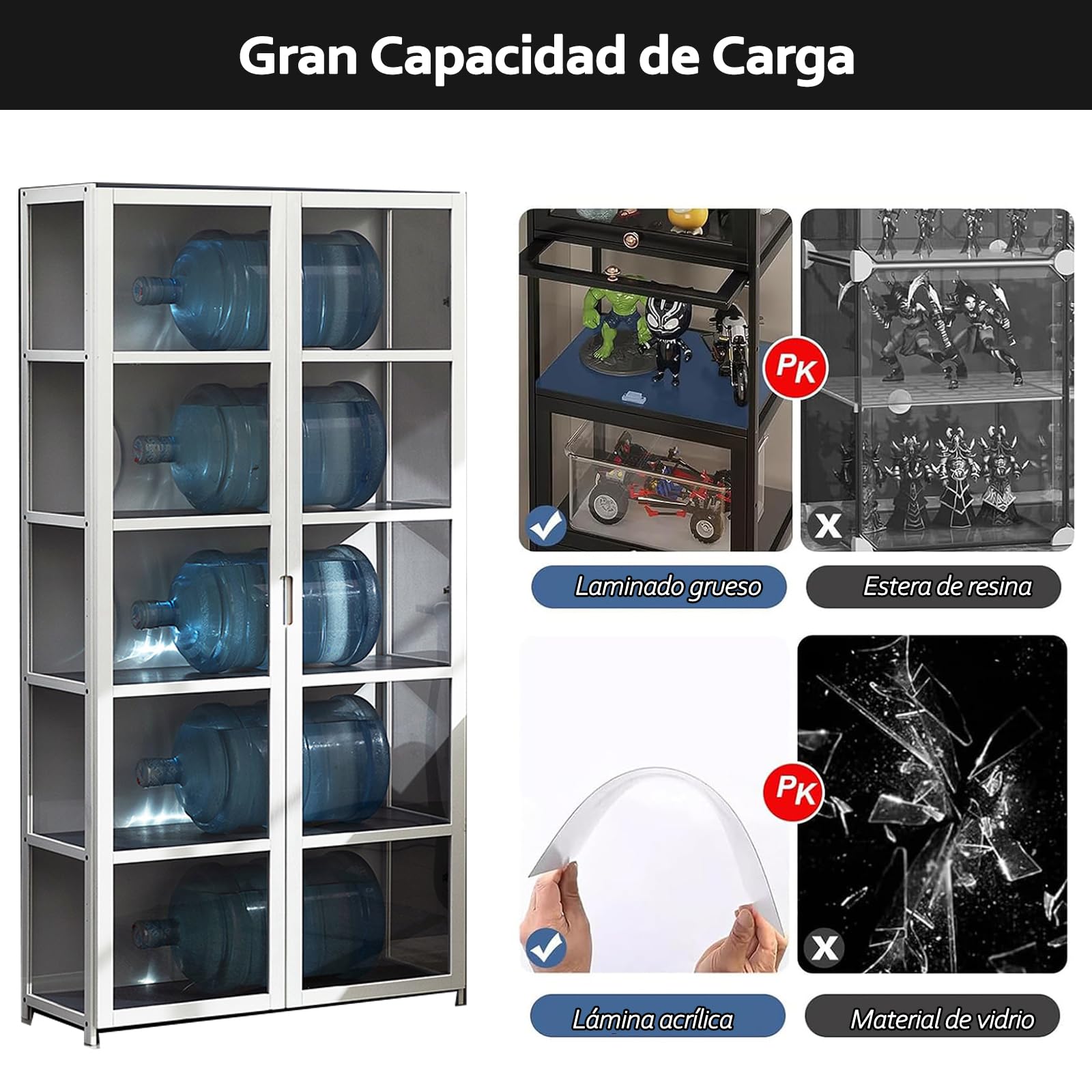 Vitrina Expositora para Colecciones, vitrinas de Cristal, libreria con Puertas, vitrinas+expositoras+Marco Bambu, estanteria Figuras Coleccion 62 * 33 * 130cm(4 Capas) Blanco