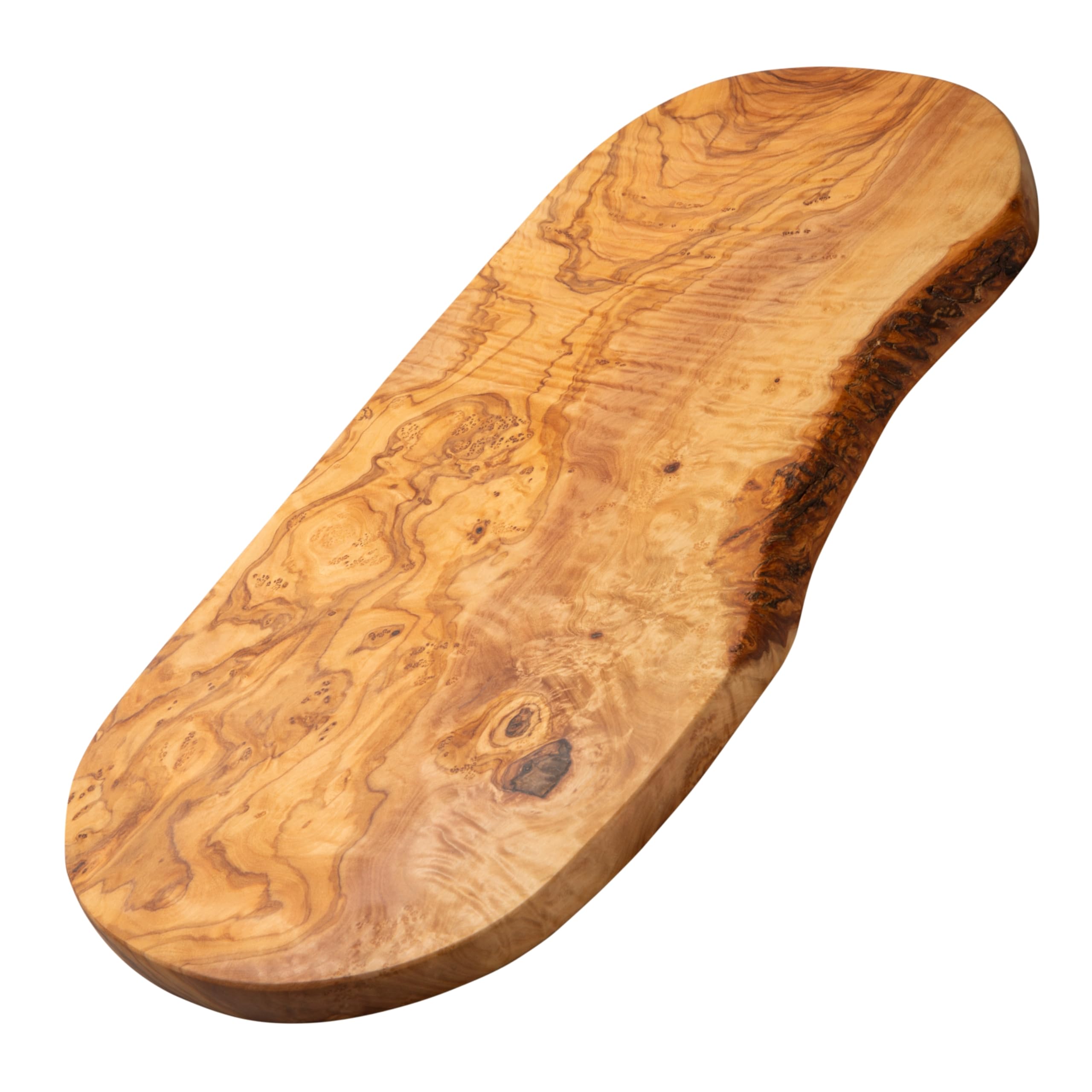 Erreke Tabla de Madera de Olivo Natural para Cortar y Servir, 43 x 21 cm | Tabla Madera Cocina. Reversible y Artesanal para Servir y Picar Quesos Embutidos Pan. Estilo Mediterráneo Rústico. Uso Diario
