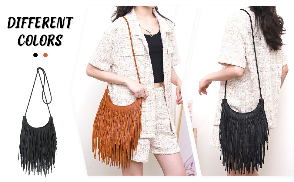 Borsa Vintage con frange in pelle scamosciata