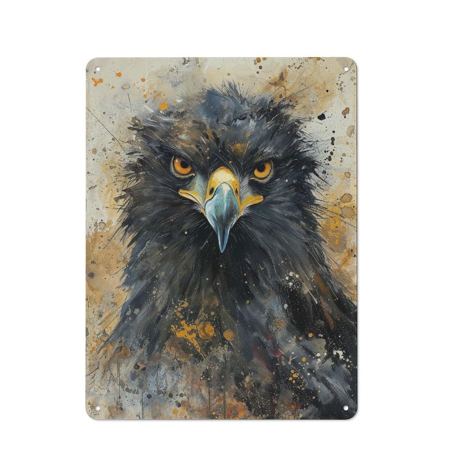Junmoney Intense Eagle Stare Tin Wall Plaque With Design 40X30cm, Country Vintage Cottage Wall Art For Kitchen, Cottage, Porch Or Garden Room