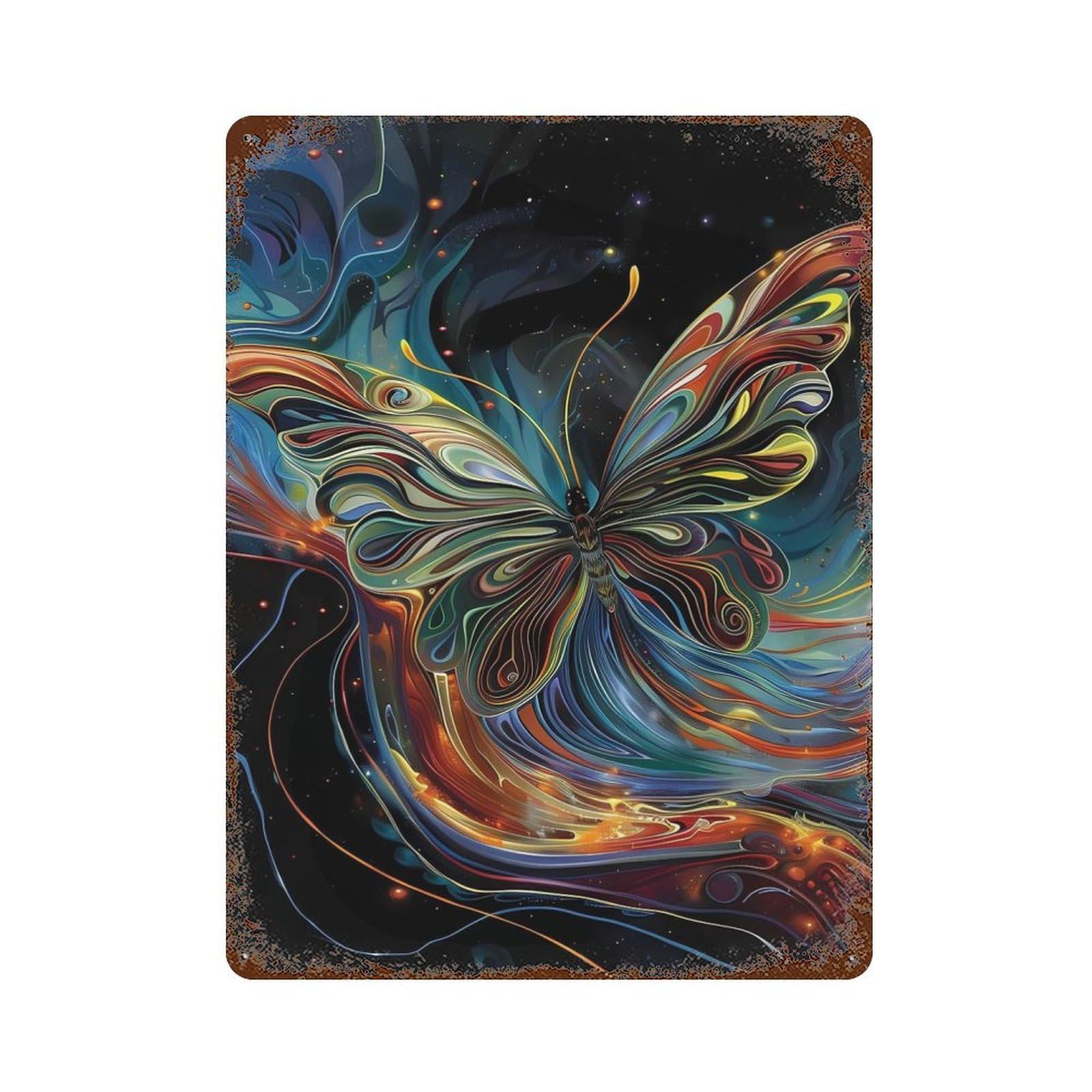 Garage Style Cosmic Fire Butterfly Distressed Metal Wall Sign 15.7"x11.8", Rustic Home Decor for Bar And Workshop