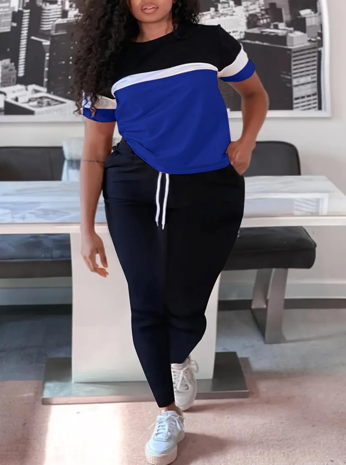 LovelyWholesale Neon Two Piece Outfit for Casual 2 Piece Tracksuit with Neon Shirt and Black Shorts Set - Image 2