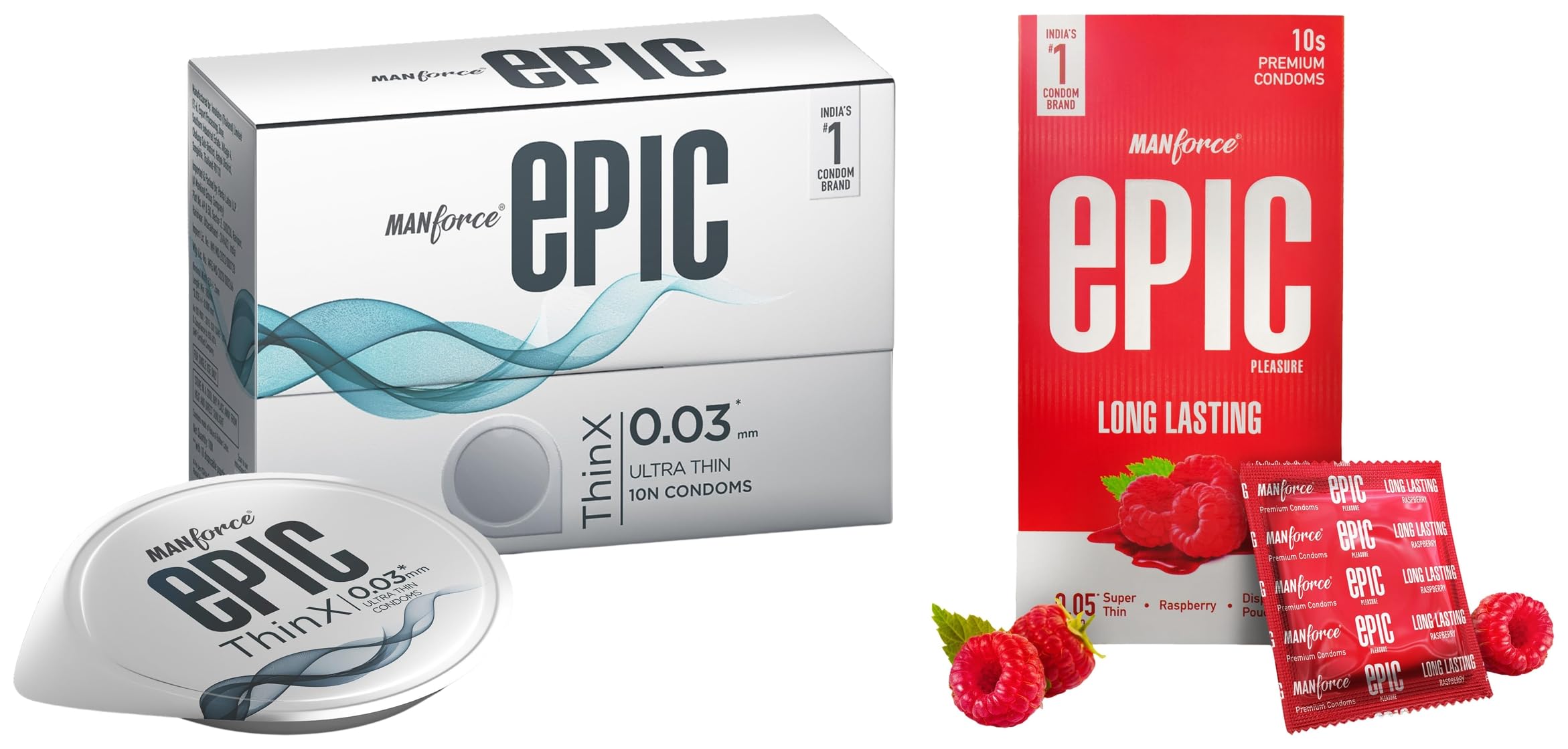 Manforce Epic Thinx & Epic Raspberry Flavoured Condoms for Men - 10 Count (Pack of 2)| Vegan| No Harsh Chemicals| With Disposable Pouch-picture-35